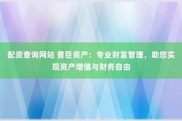 配资查询网站 普臣资产：专业财富管理，助您实现资产增值与财务自由