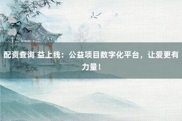 配资查询 益上线:公益项目数字化平台,让爱更有力量!